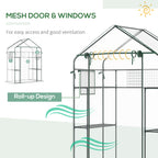 Outdoor Walk-in Mini Greenhouse with Mesh Door & Windows, Small Portable Garden Green House with 3 Tiers 6 Shelves, Trellis, & Plant Labels
