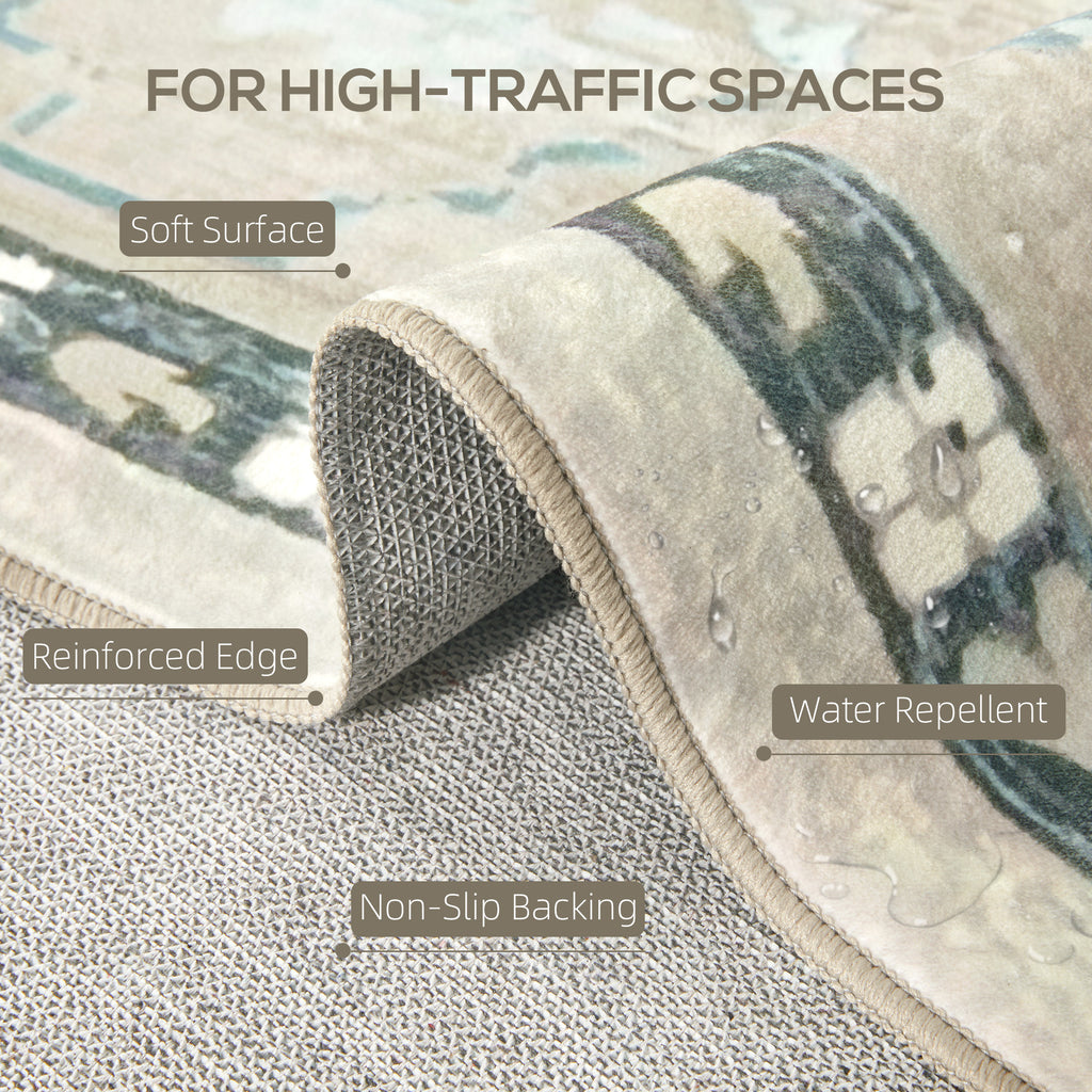 9x12 Area Rug, Indoor Boho Machine Washable Carpet for Living Room, Bedroom, Dining Room, Kitchen, Blue