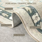 9x12 Area Rug, Indoor Boho Machine Washable Carpet for Living Room, Bedroom, Dining Room, Kitchen, Blue