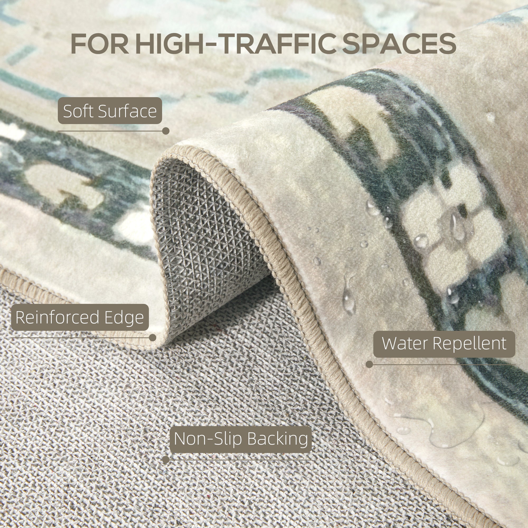 9x12 Area Rug, Indoor Boho Machine Washable Carpet for Living Room, Bedroom, Dining Room, Kitchen, Blue