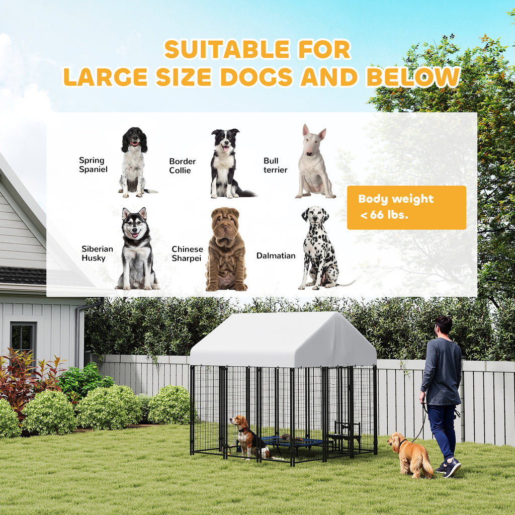 Outdoor Dog Kennel with Roof, 6' x 6' x 6' Heavy Duty Welded Wire Dog Playpen Enclosure with Escape-proof Lock