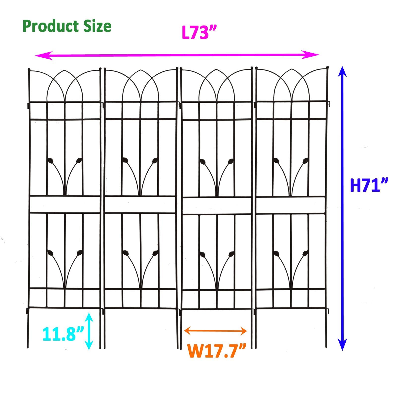 4 Pack Metal Garden Trellis with Rustproof Feature and Sturdy Iron Construction, Climbing Plant Support, Easy Assembly, Black
