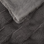 Luxurious Faux Fur Throw Blanket with Crystal Velvet Reverse, Basketweave Texture, Perfect for Any Decor, 60" L x 50" W x 0.25" H, Gray