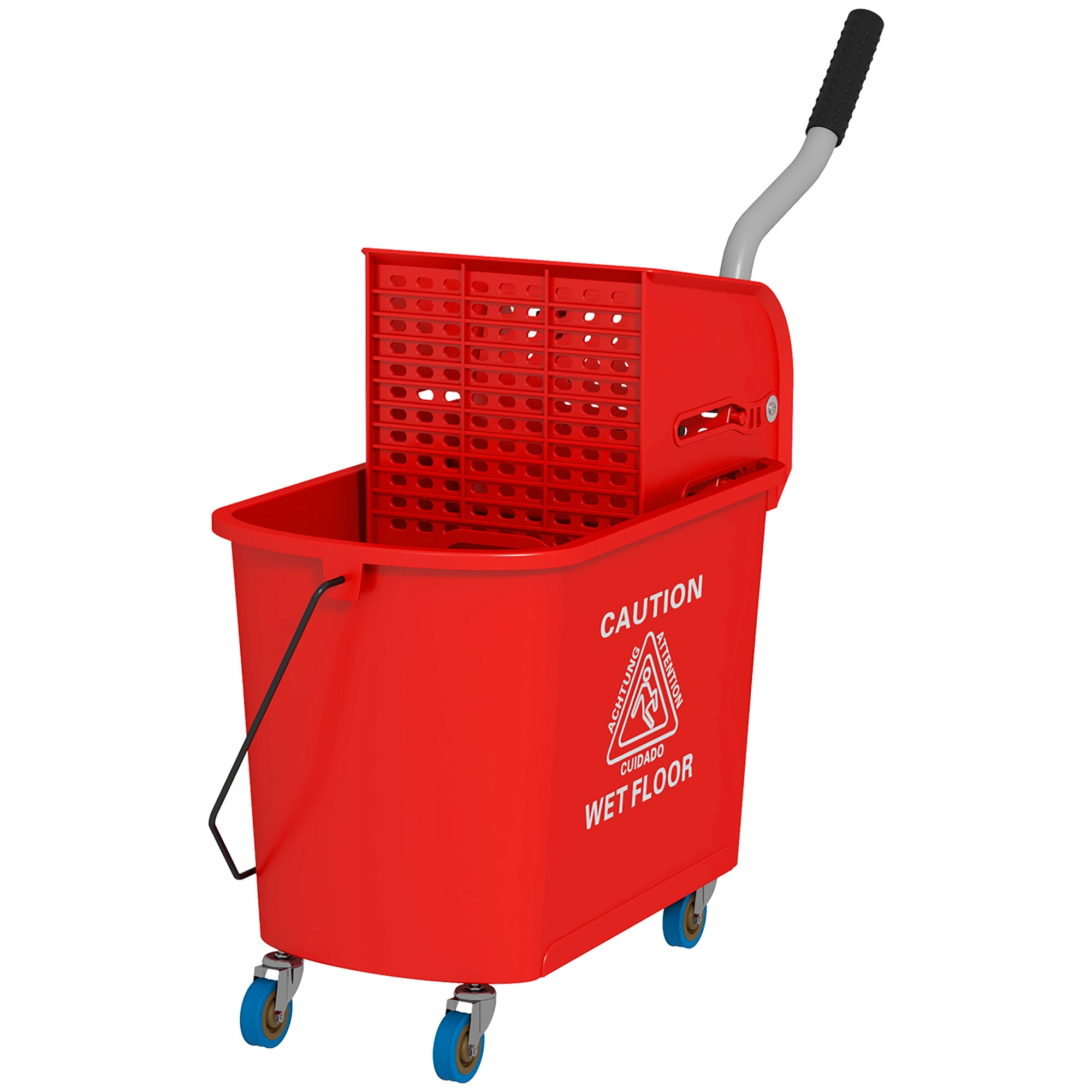 Compact Mop Bucket with Wringer, Mop Bucket on Wheels for Floor Cleaning, 21 Quart, Separate Dirty and Clean Water, Red