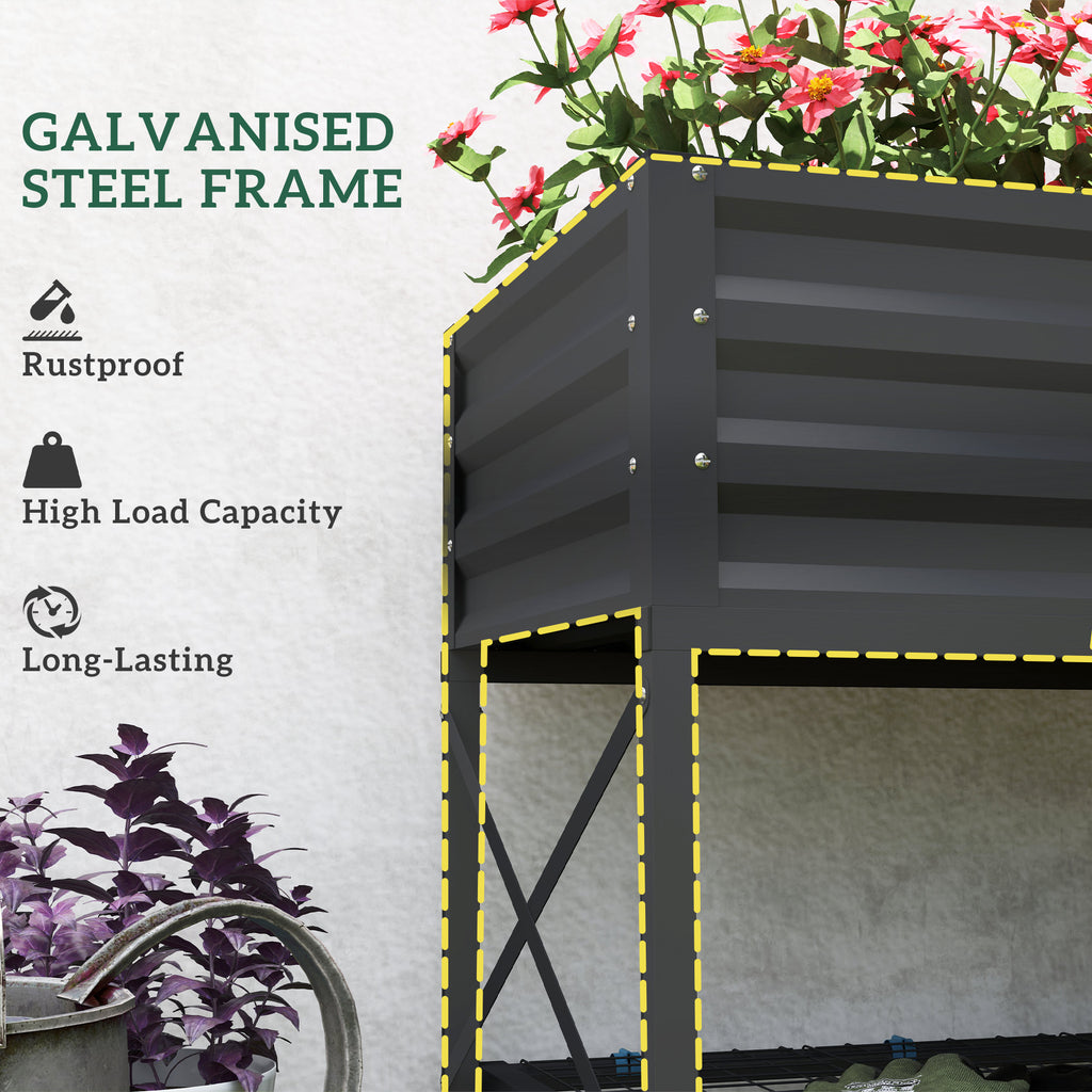Galvanized Raised Garden Bed, Metal Planter Box with Legs, Storage Shelf and Bed Liner, Dark Gray