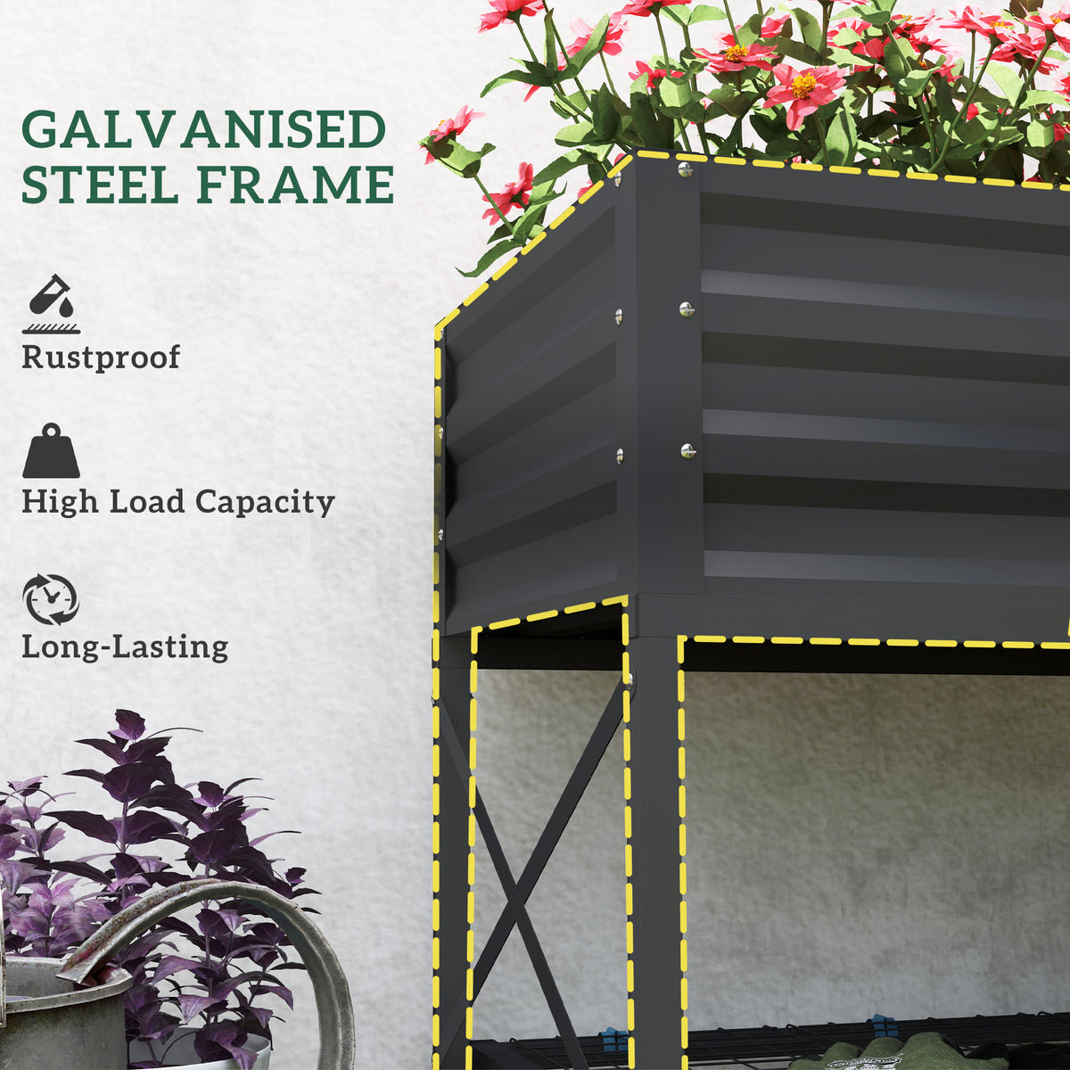 Galvanized Raised Garden Bed, Metal Planter Box with Legs, Storage Shelf and Bed Liner, Dark Gray