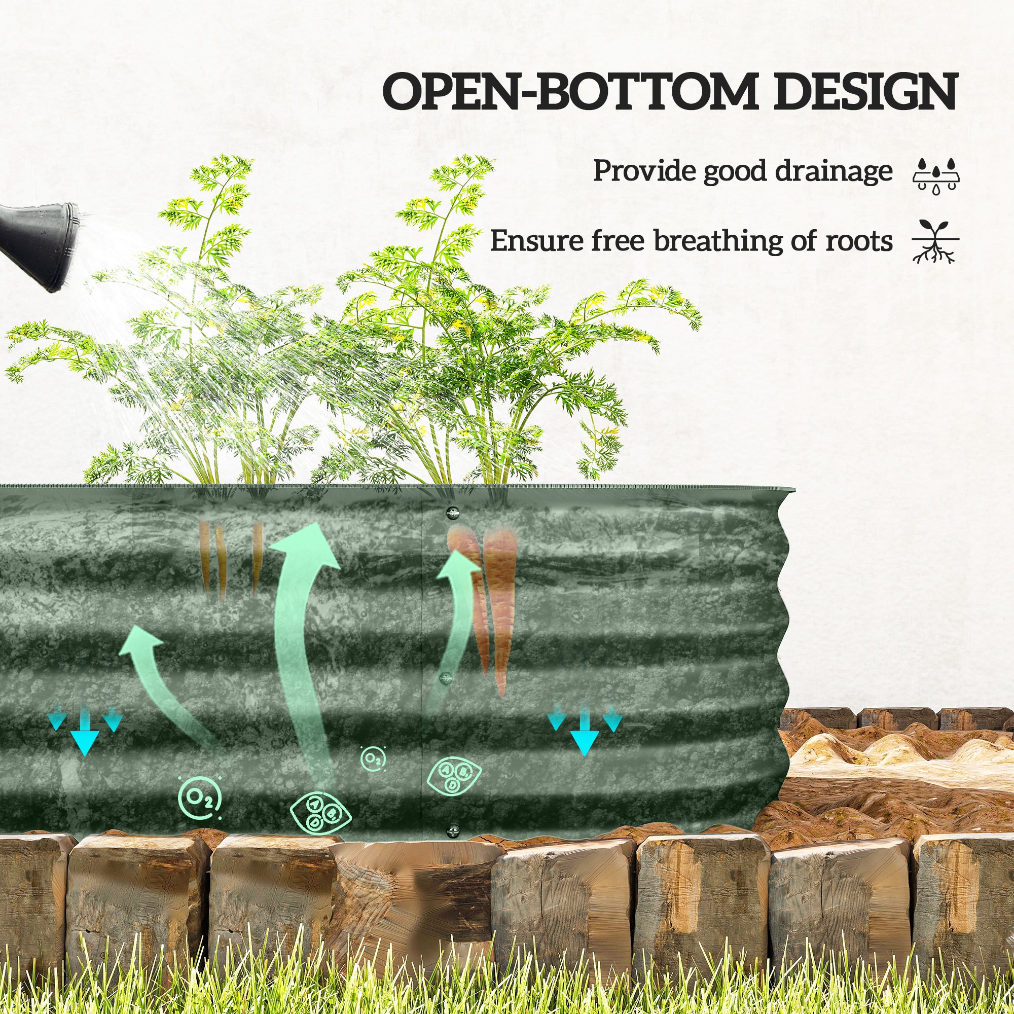 4.9' x 2' x 1' Galvanized Raised Garden Bed Kit, Metal Planter Box with Safety Edging, Green