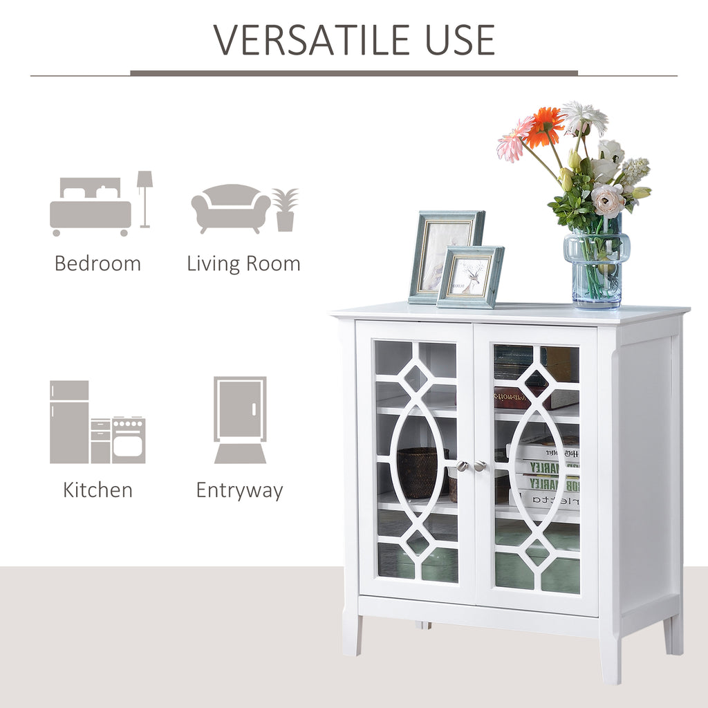Sideboard Display Cabinet with Double Framed Glass Doors, 2 Adjustable Shelves, and Elevated Base, White