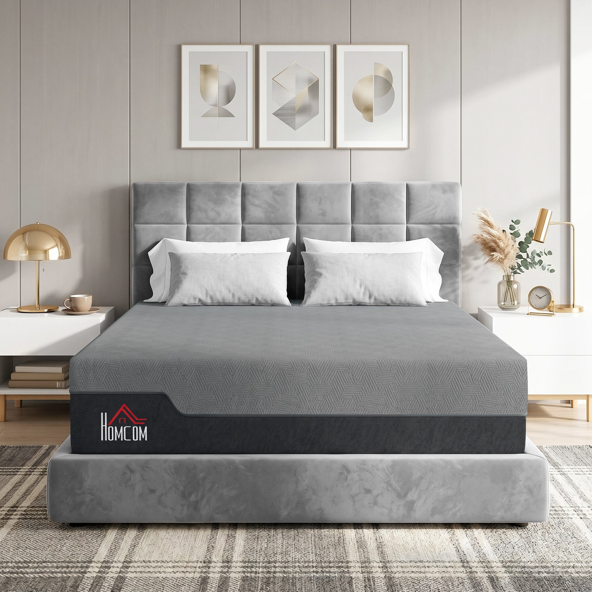 Queen Mattress, 14 Inch Memory Foam Mattress for Pressure Relief, Graphene Gel Cooling Copper Bed in a Box, Made in USA