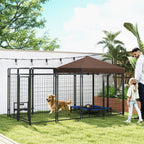 Dog Kennel Outdoor with Waterproof Canopy, Dog Run with Galvanized Chain Link, Secure Lock, for Backyard and Patio, Large and Medium Sized Breeds, Chickens, Ducks, 9.3' x 4.6' x 5.2'