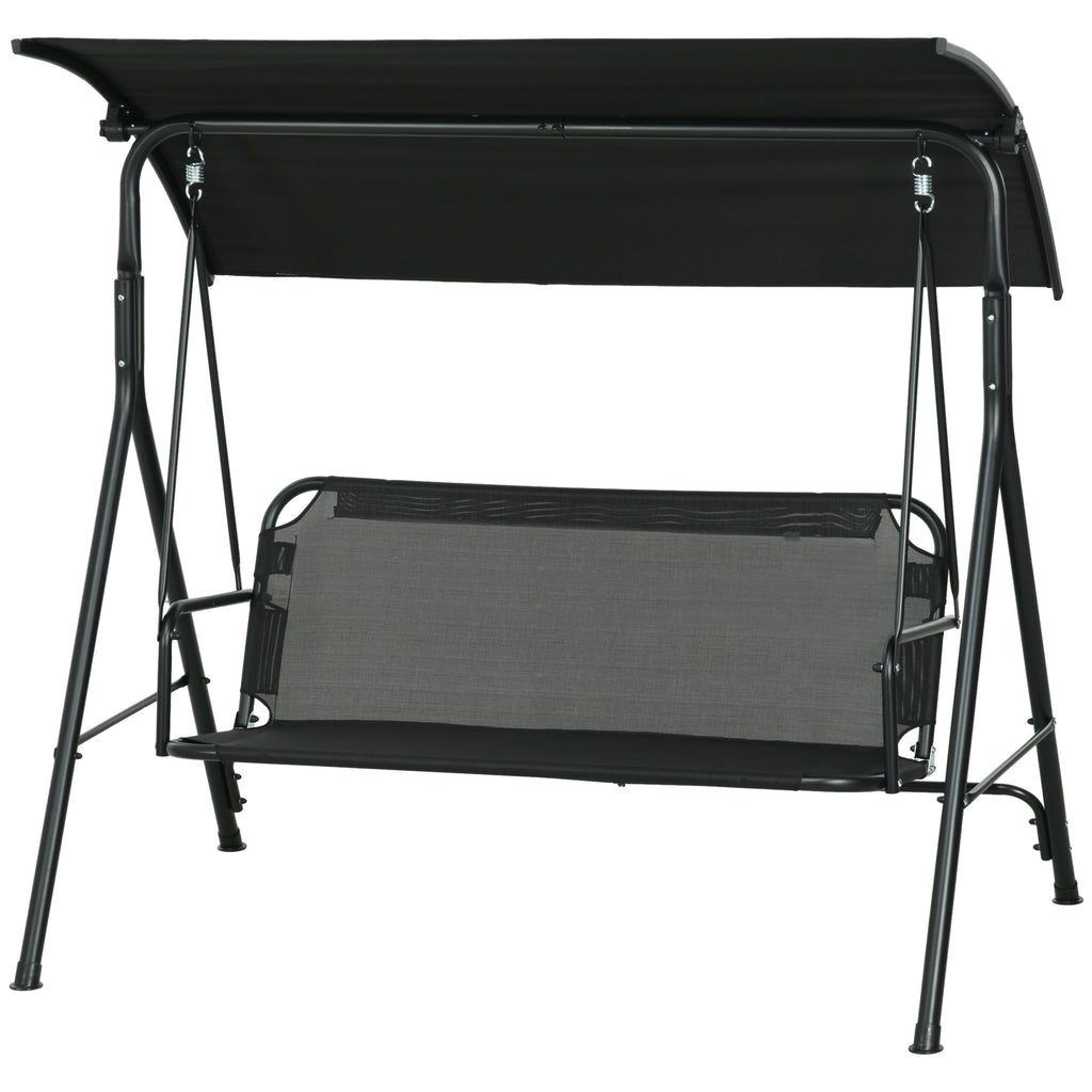 3-Seat Outdoor Patio Swing Chair w/ Cushion, Steel Frame Stand, Adjustable Tilt Canopy for Patio, Garden, Black 1