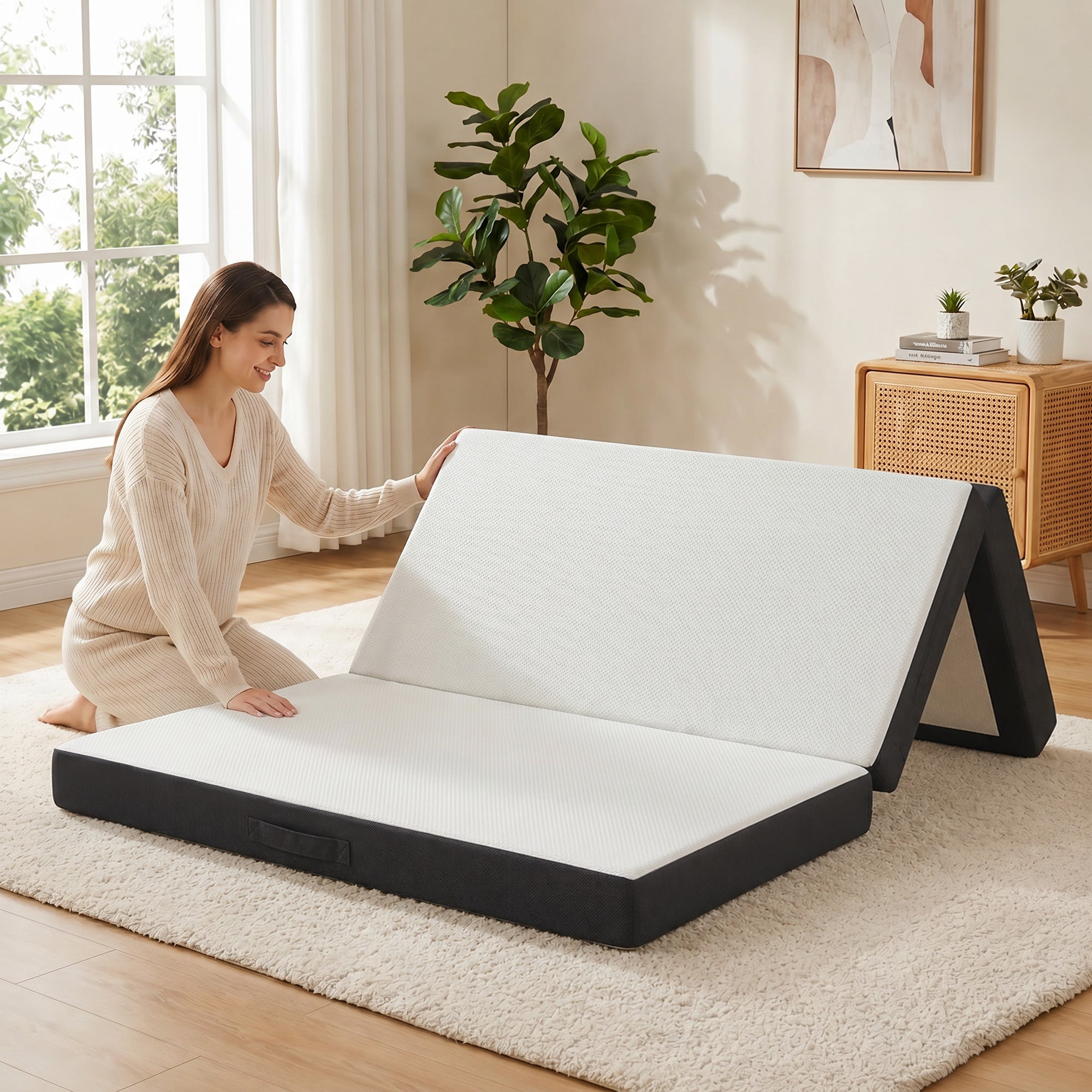 Trifold Mattress, 6 Inch Memory Foam Mattress for Guest, Camping, RV, Travel, Yoga, Made in USA, 75" x 54" x 6"