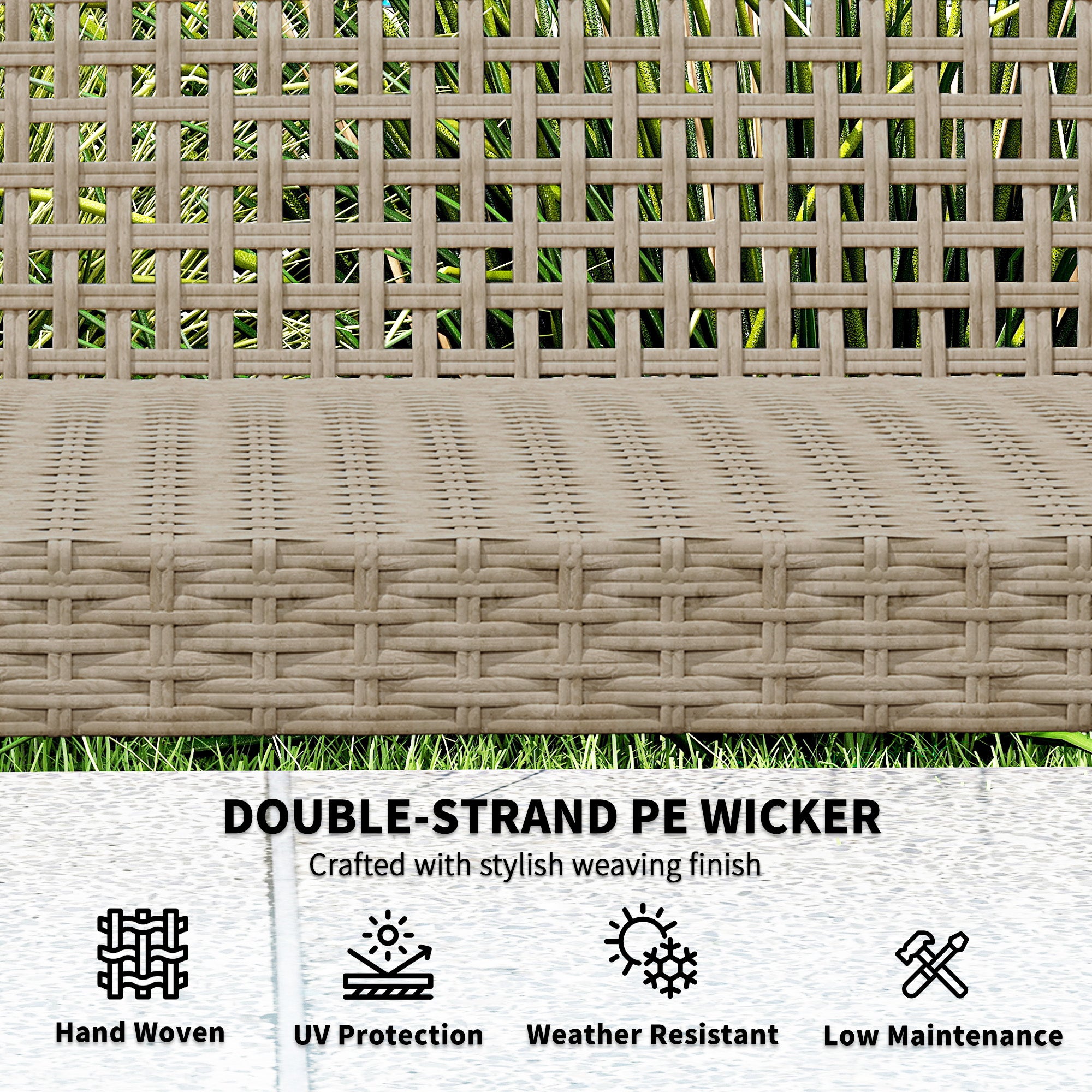 3-Seat Wicker Outdoor Couch Patio Sofa, Acacia Wood Patio Furniture with Steel Seat Armrests, 1000 LBS Capacity, Teak