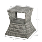 Outdoor Side Table with Umbrella Hole, 2 Tier Rattan Wicker End Table with Storage Shelf, All Weather for Patio, Garden, Backyard, Mixed Gray