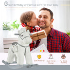 Kids Rocking Horse with Bear Toy, Plush Animal Rocker with Fun Realistic Sounds for Toddler 18-36 Months, White