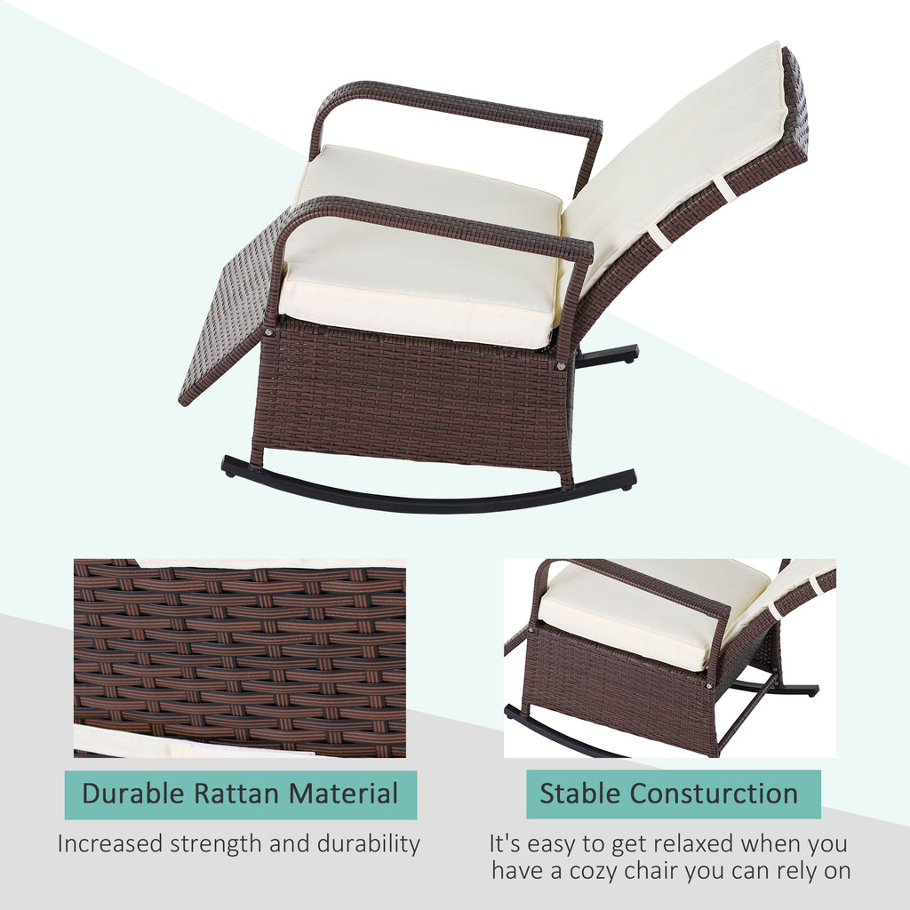 PE Rattan Rocking Recliner with Footrest, Beige