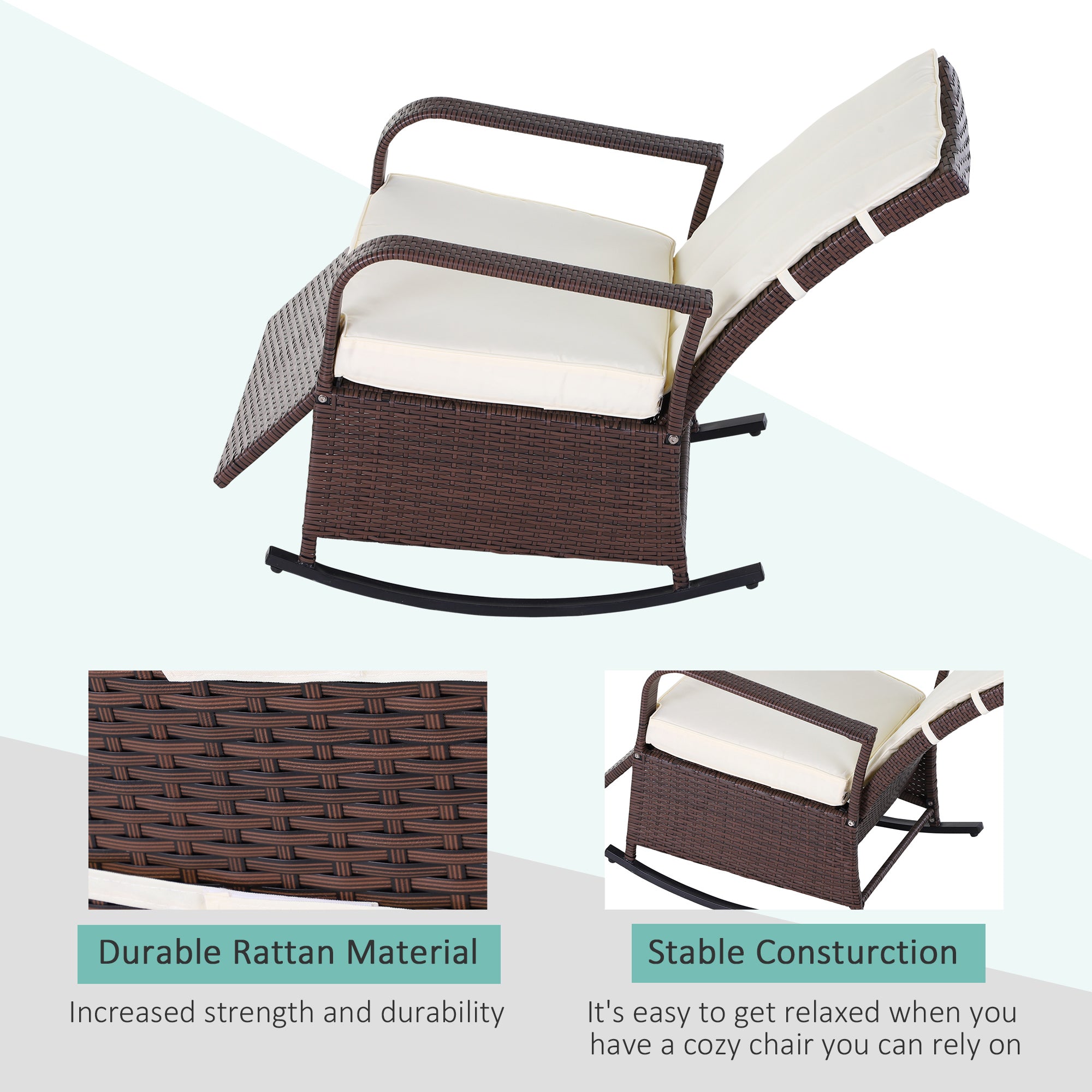 PE Rattan Rocking Recliner with Footrest, Beige