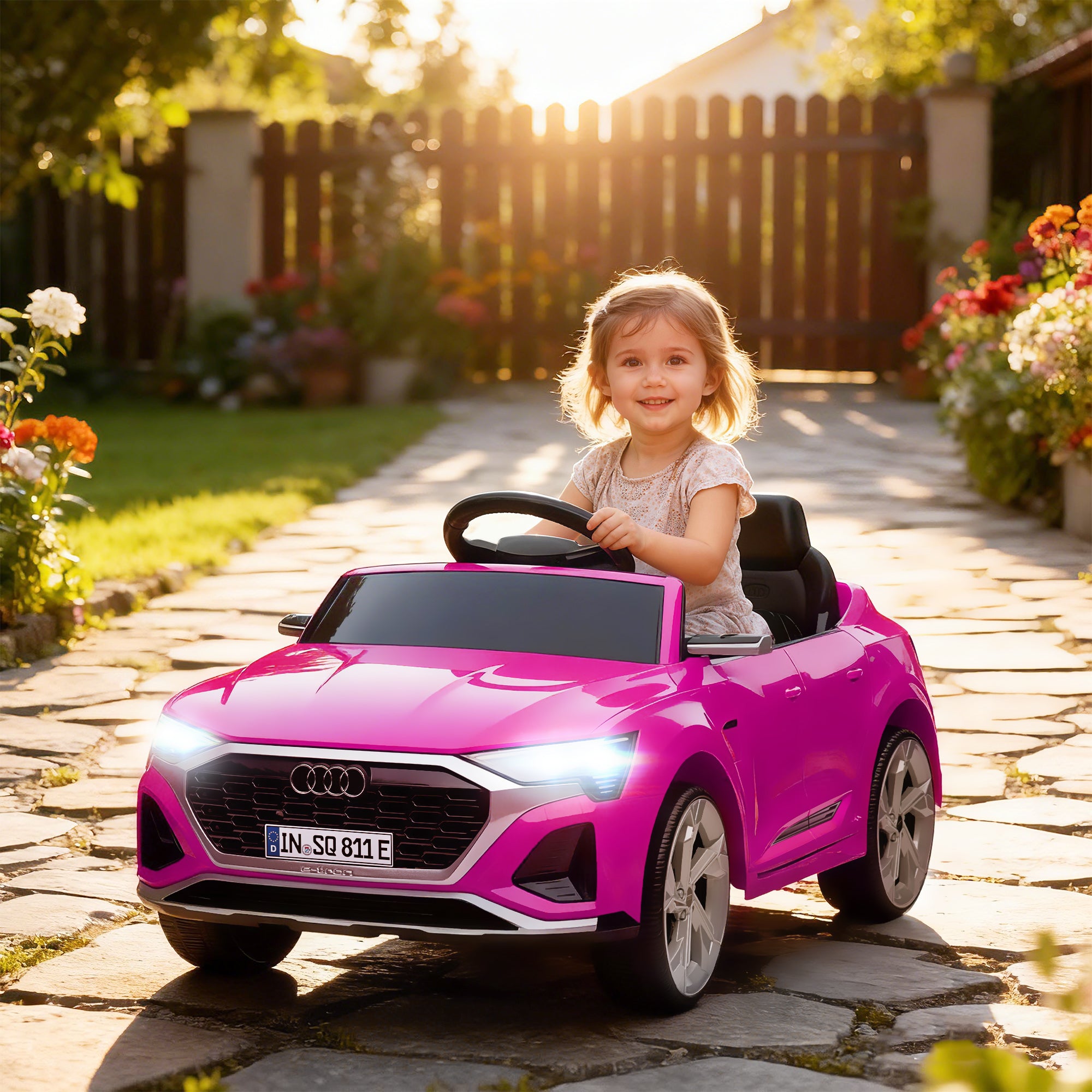 Q8 e-tron Sportback Licensed 12V Battery Powered Kids Electric Car w/ Spring Suspension, Soft Start, Pink