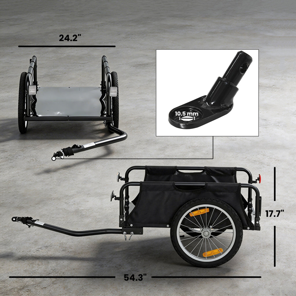 Bike Cargo Trailer, Bicycle Trailer Wagon Cart with Quick Release 16" Pneumatic Wheels, Aluminum Rims, Red Flag, Black