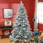 8ft Artificial Flocked Christmas Tree with Snow Tips, Easy Assembly, Hinged Xmas Tree for Home Office Holiday