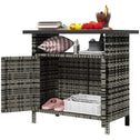 Wicker Outdoor Storage Cabinet with Two Doors and Shelf for Outdoor Pool Towel Storage, Mixed Gray