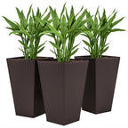 Set of 3 Tall Planters with Drainage Hole, 24" Outdoor Flower Plant Pots, Indoor Planters for Porch, Front Door, Entryway, Patio and Deck, Brown