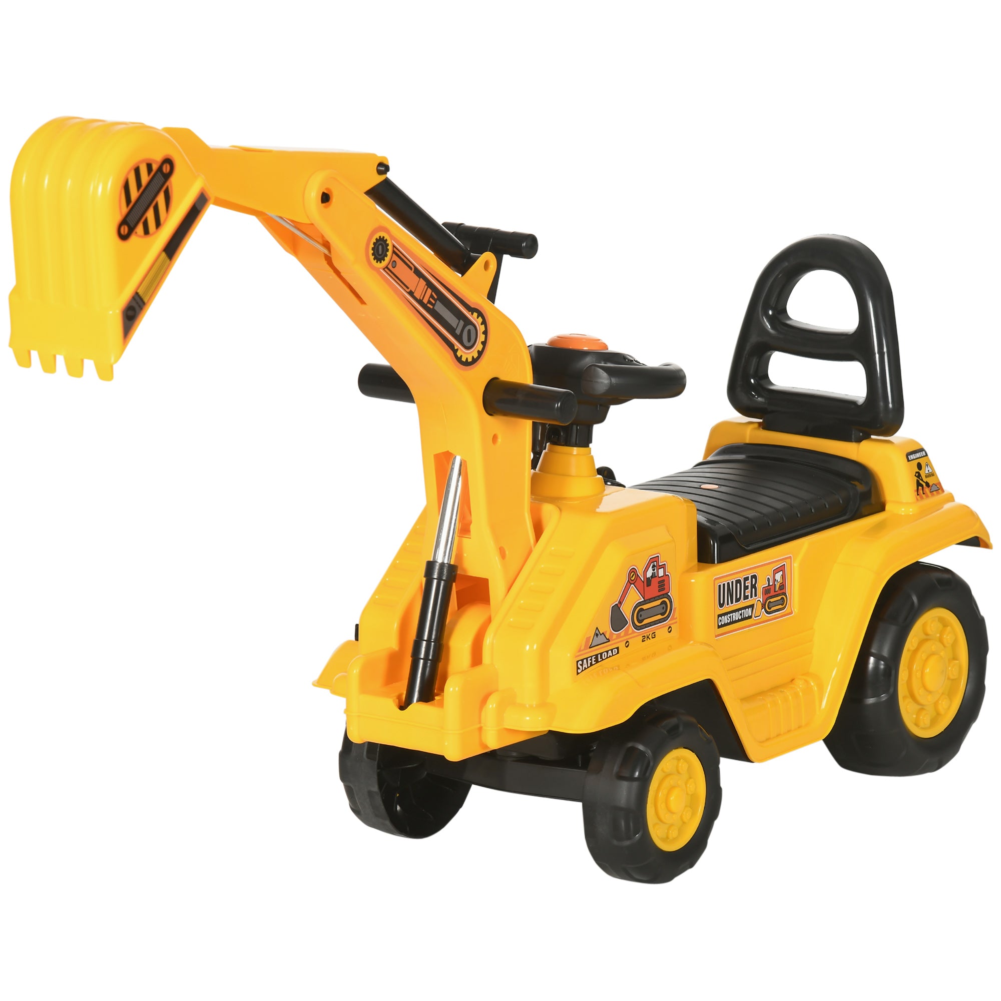 2 in 1 Ride On Toy Digger Digger Tractor Pulling Cart Pretend Play Construction Truck