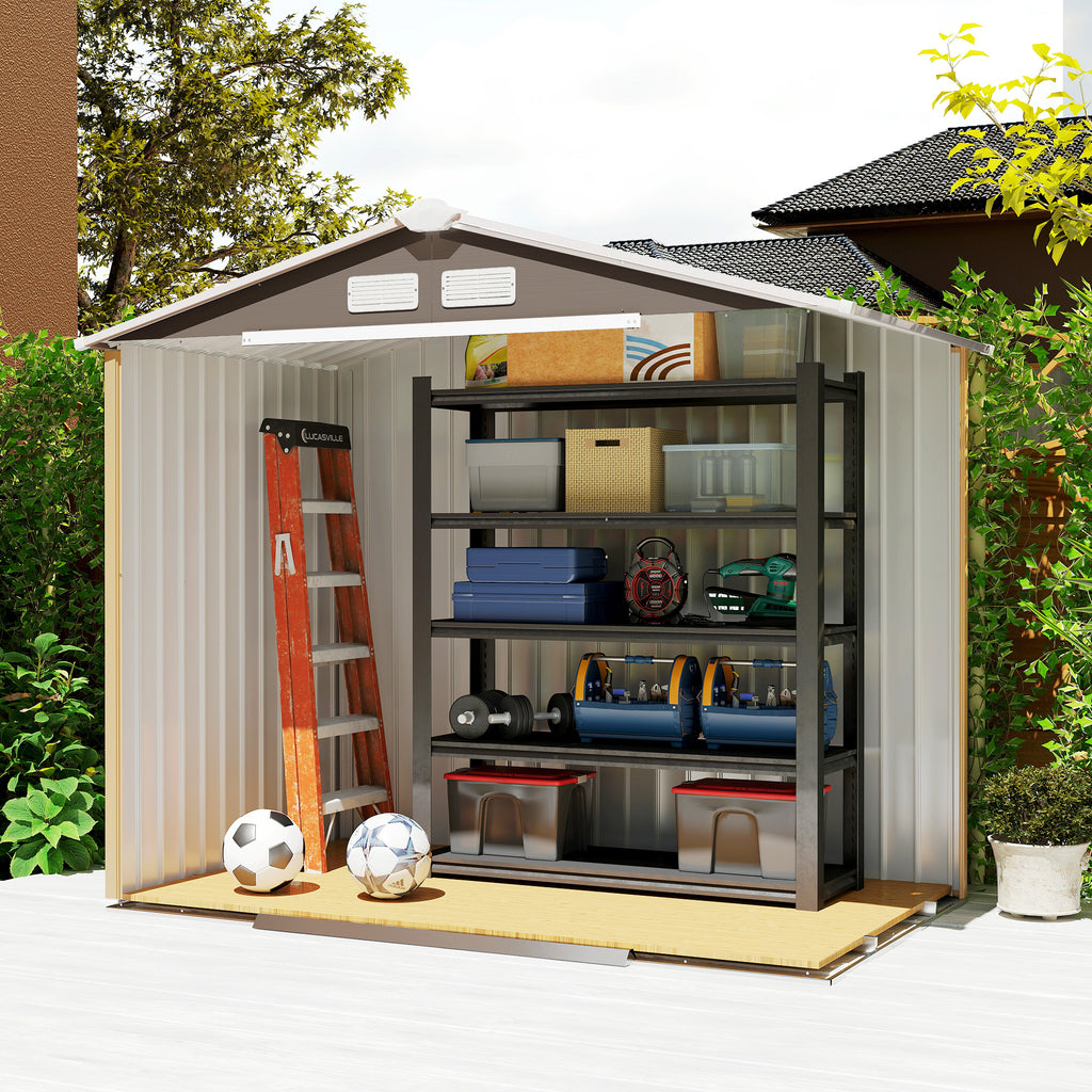 7' x 4' Outdoor Storage Shed, Garden Tool Metal Shed with Foundation Kit, Double Lockable Door, Air Vents and Sloping Roof, for Backyard, Patio, Lawn, Gray