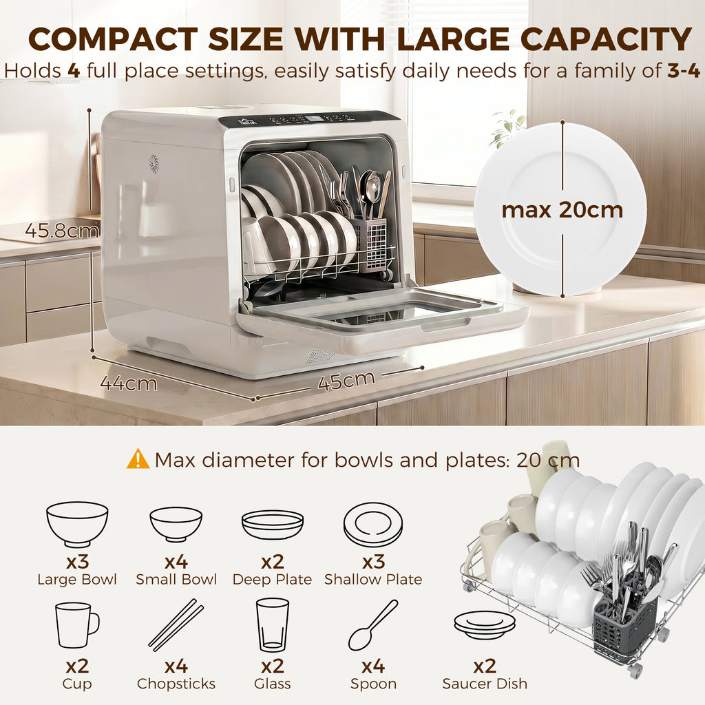 Countertop Dishwasher, Portable Mini Dishwasher with 1.6 Gal Built-in Water Tank, 5 Washing Programs, Air-Dry Function
