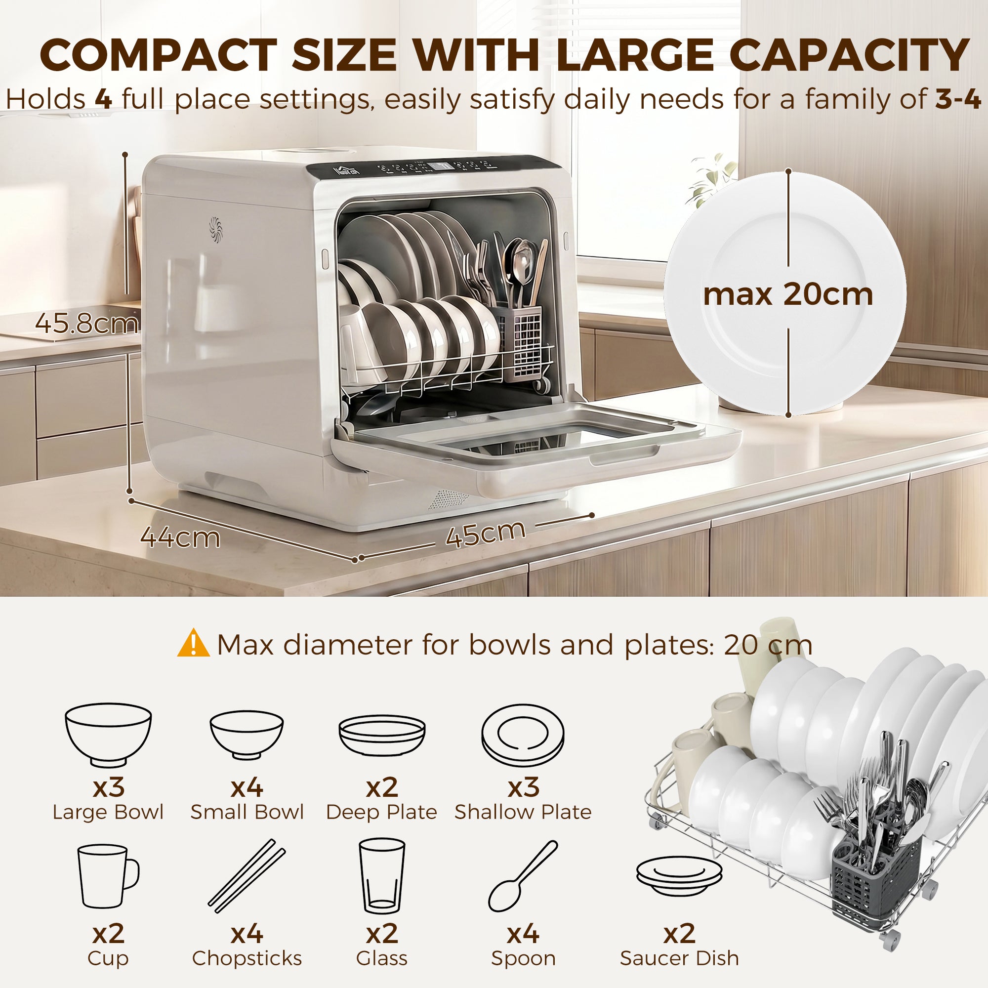 Countertop Dishwasher, Portable Mini Dishwasher with 1.6 Gal Built-in Water Tank, 5 Washing Programs, Air-Dry Function