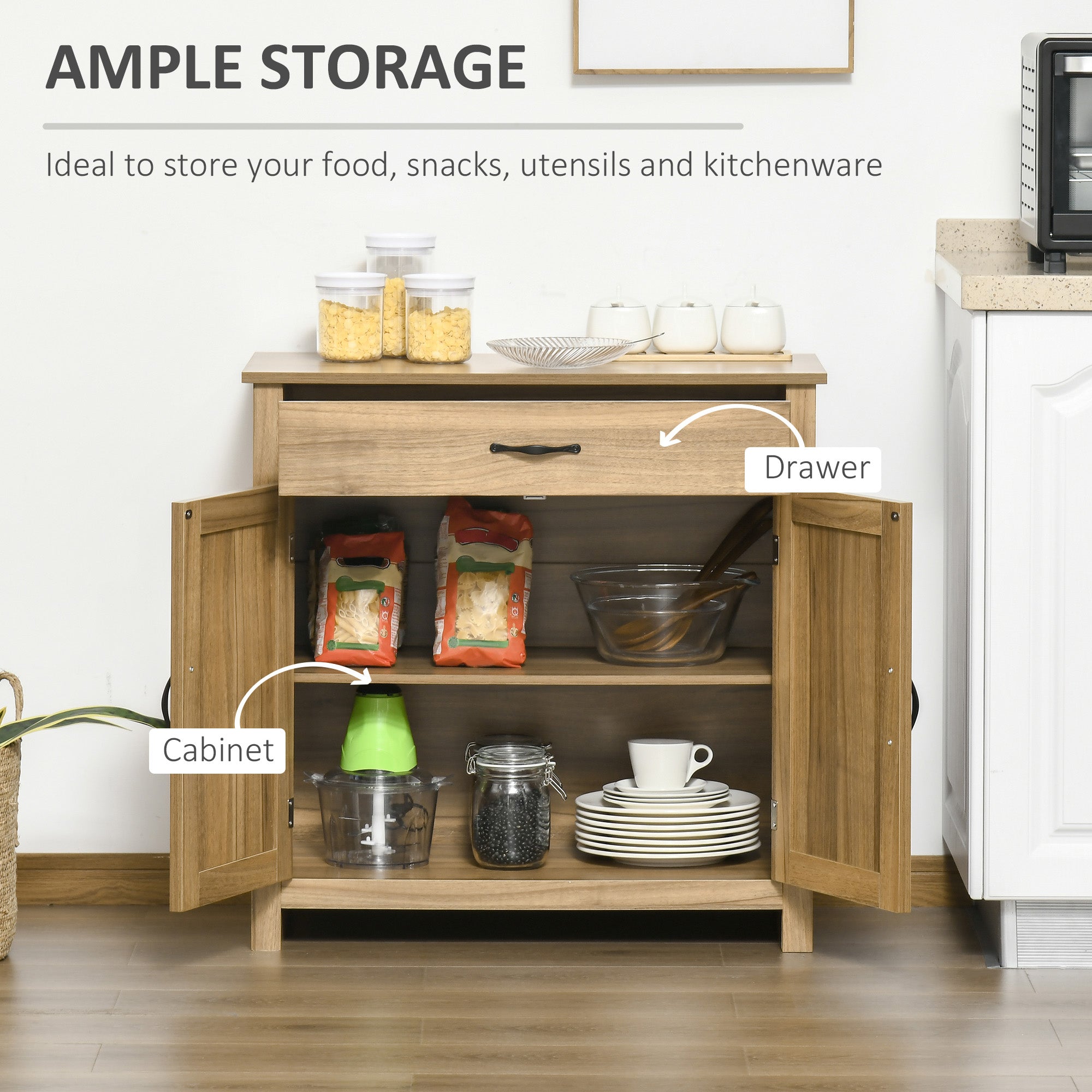 Farmhouse Sideboard Cabinet with Barn Doors Kitchen Buffet Cabinet with Drawer and Adjustable Shelf Stone Natural