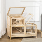 2-Tier Wooden Hamster Cage, Small Animals Hutch, w/ Seesaw, Tray