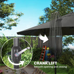Extra Large 15 ft Patio Umbrella, Double-Sided Wide Outdoor Umbrella with Crank Handle and Air Vents for Backyard, Deck, Pool, Market, Gray