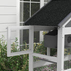 Wooden Bird Aviary with Slide-Out Tray, Birdhouse, Ladder, Perches for Finches, Parakeets, Gray