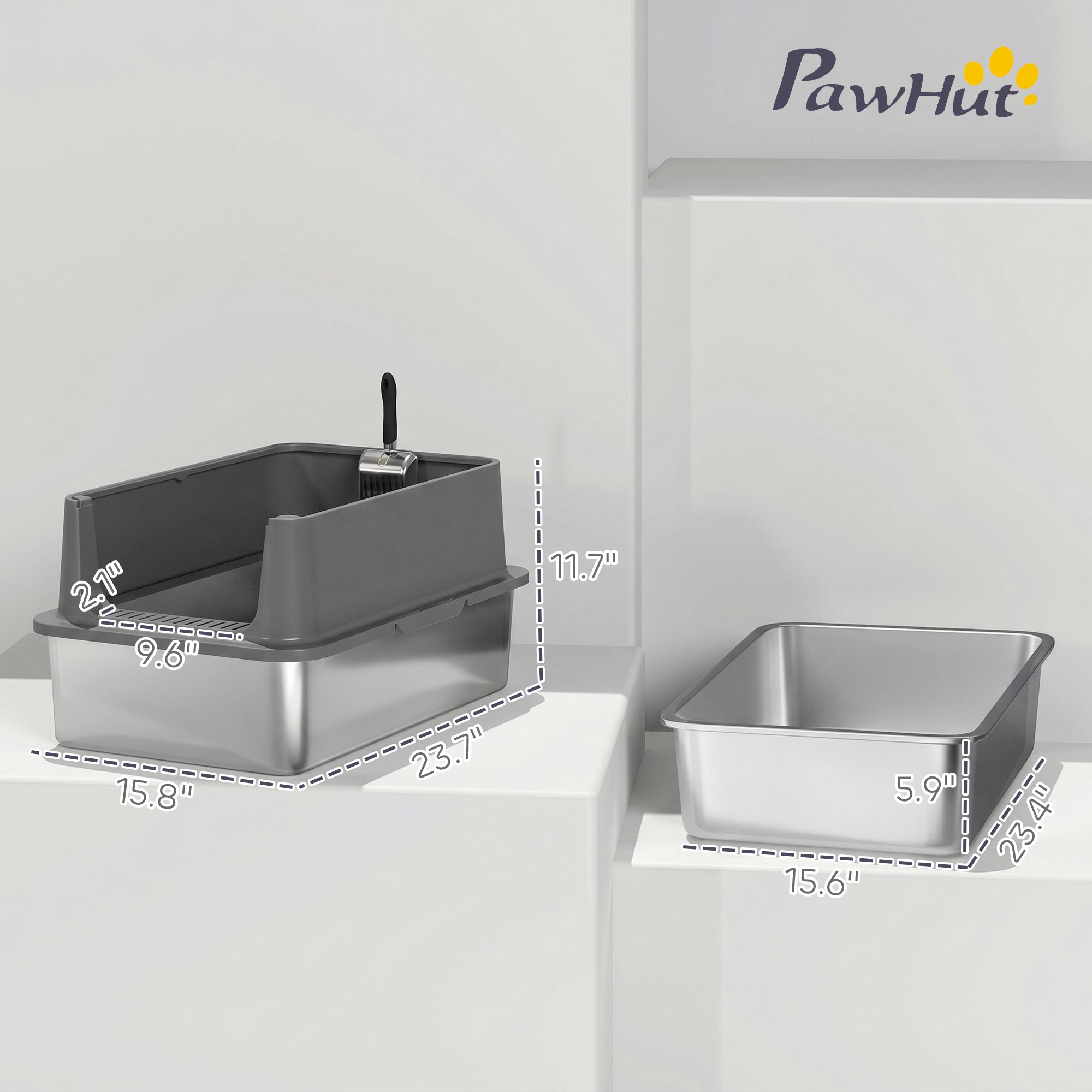 Extra Large Stainless Steel Cat Litter Box with Scoop & Pad, Anti-Urine Leakage, Easy Cleaning, Non-Sticky