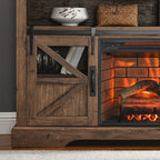 60" Electric Fireplace Entertainment Center with Door Sensor, Adjustable Flame Brightness, Remote Control, 60" L x 16" W x 32" H, Brown