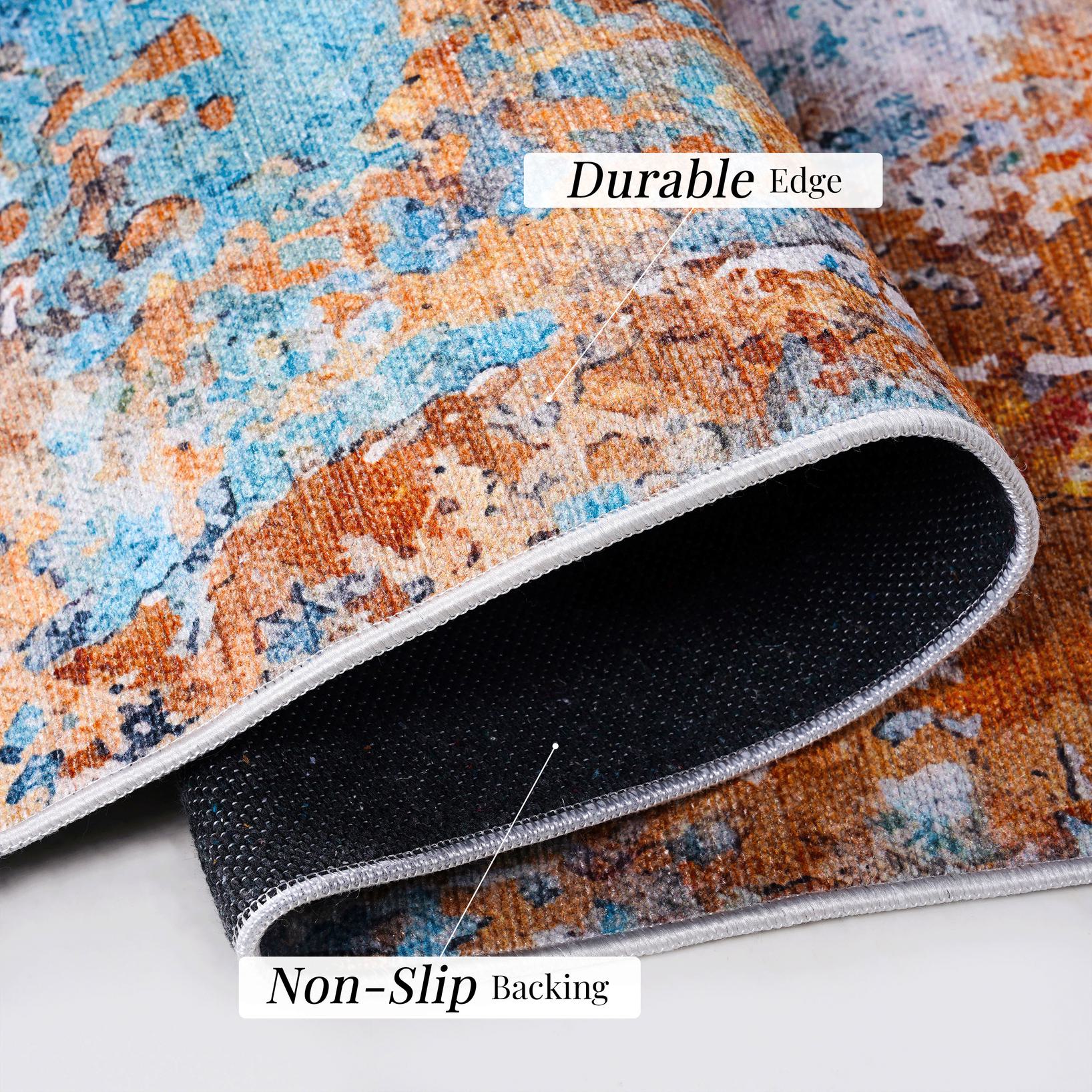 5x8 Machine Washable Non-Shedding Area Rug with Low-Pile, Carpet for Living Room, Dining Room, 60" L x 96" W x 0.15" H, Multicolor