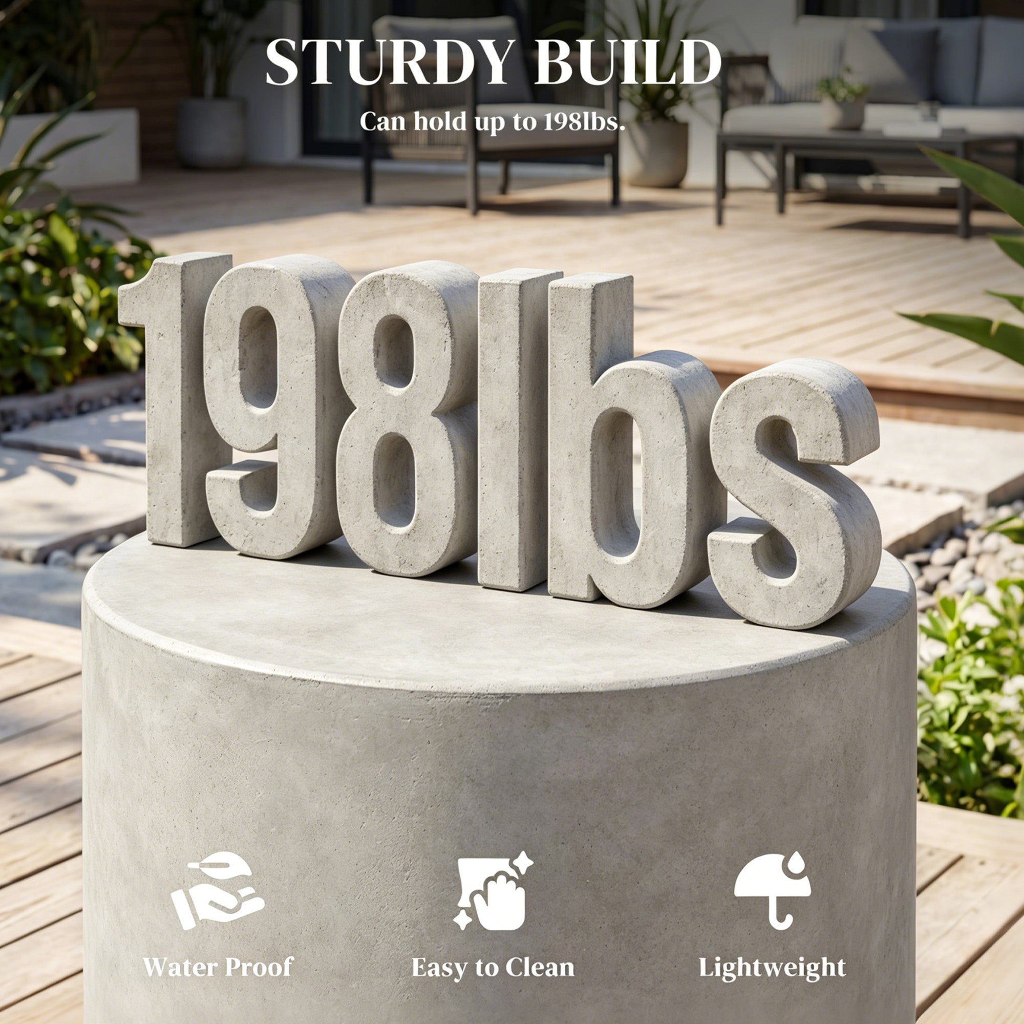 Lightweight Accent Table with Concrete Finish, Round Side Table with 4 Adjustable Feet for Indoor, Outdoor, Gray