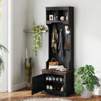 3-in-1 Hall Tree with Shoe Storage, Coat Rack with Bench, Entryway Furniture with Five Hooks, Black Wood Grain