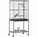 30" Rolling Metal Bird Cage Feeder with Detachable Rolling Stand, Storage Shelf, Wood Perch & Food Container