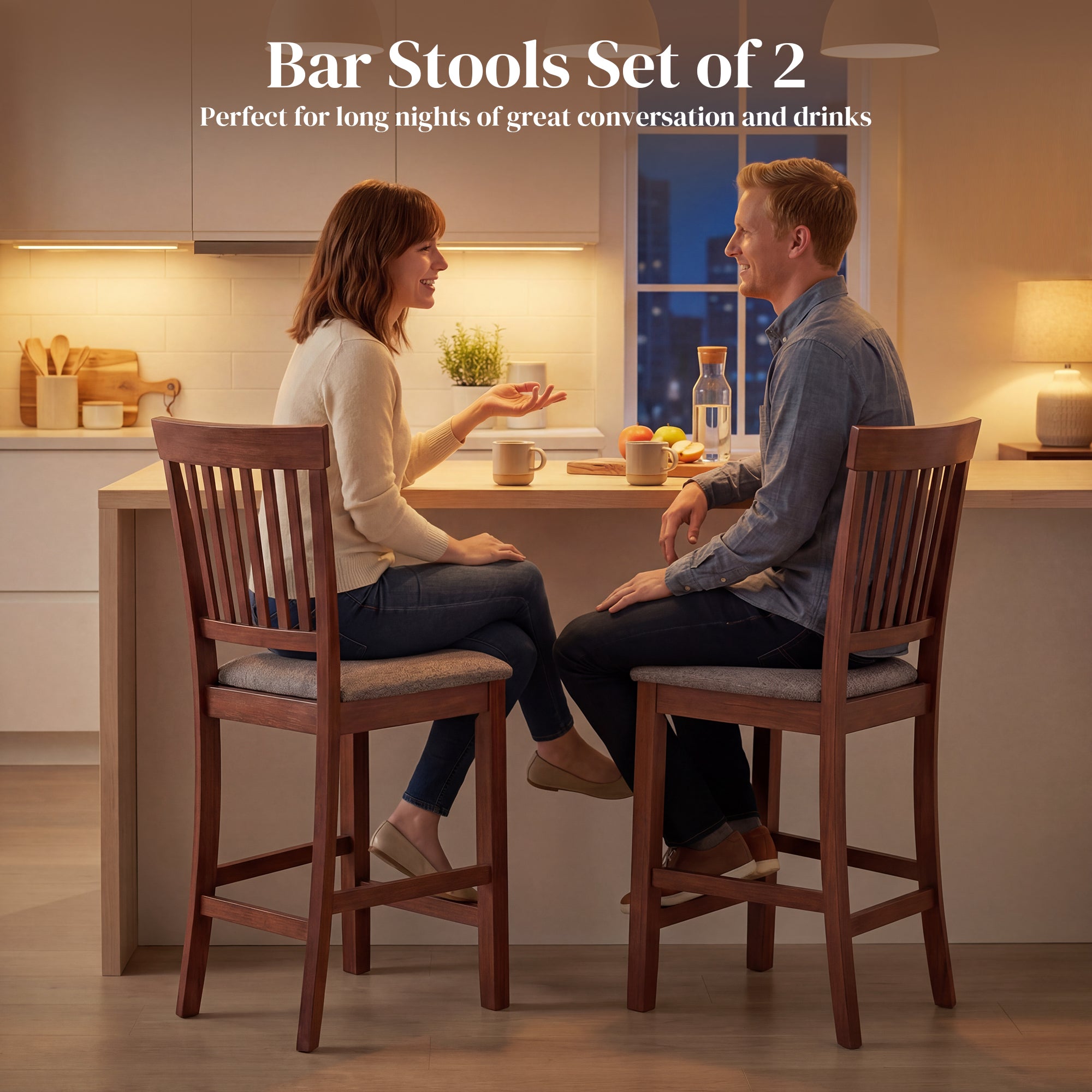 Counter Height Bar Stools with Padded Seat, High Back Kitchen Chairs Set of 2 for Dining Room, Gray and Dark Brown