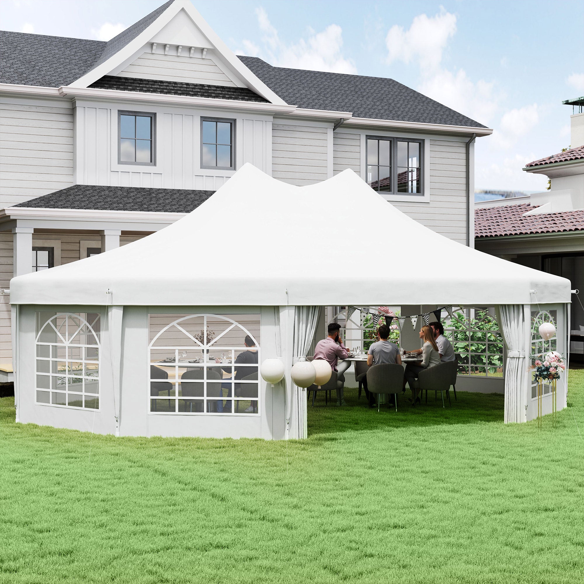 29' x 21' Canopy Party Event Tent with 2 Pull-Back Doors, White