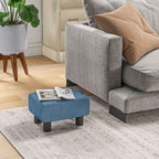 Ottoman Foot Rest, Small Foot Stool with Linen Fabric Upholstery and Plastic Legs, Cube Ottoman for Living Room, Blue
