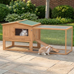 Rabbit Cage Outdoor, 62" Wooden Outdoor Rabbit Hutch, Small Animal Habitat with Detachable Run and Elevated Main House, Natural