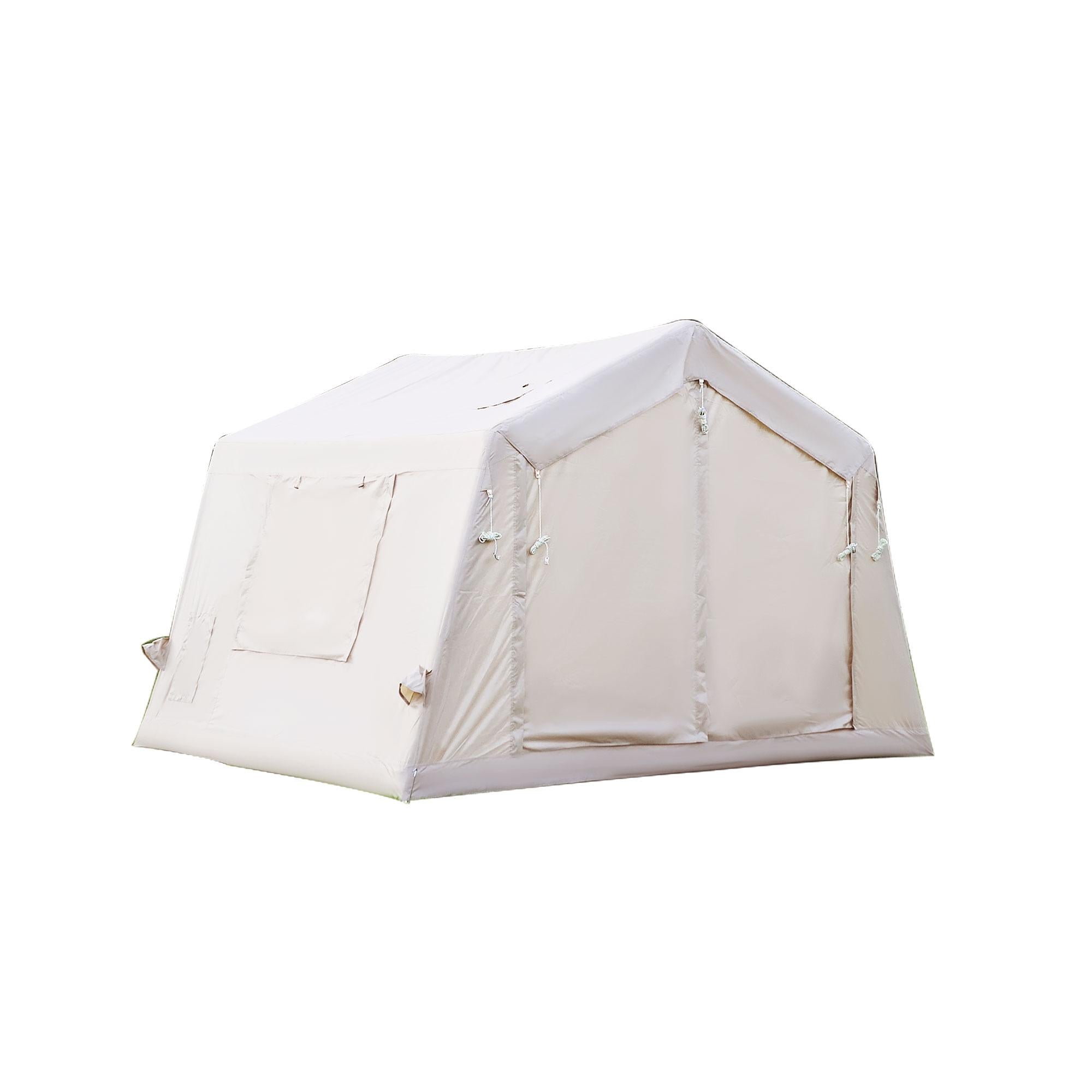 Upgrade Inflatable Camping Tent with Higher Sidewalls, 4-Season Waterproof Family Tent with Stove Jack, 126″ L x 98.5″ W x 82.5″ H, Beige