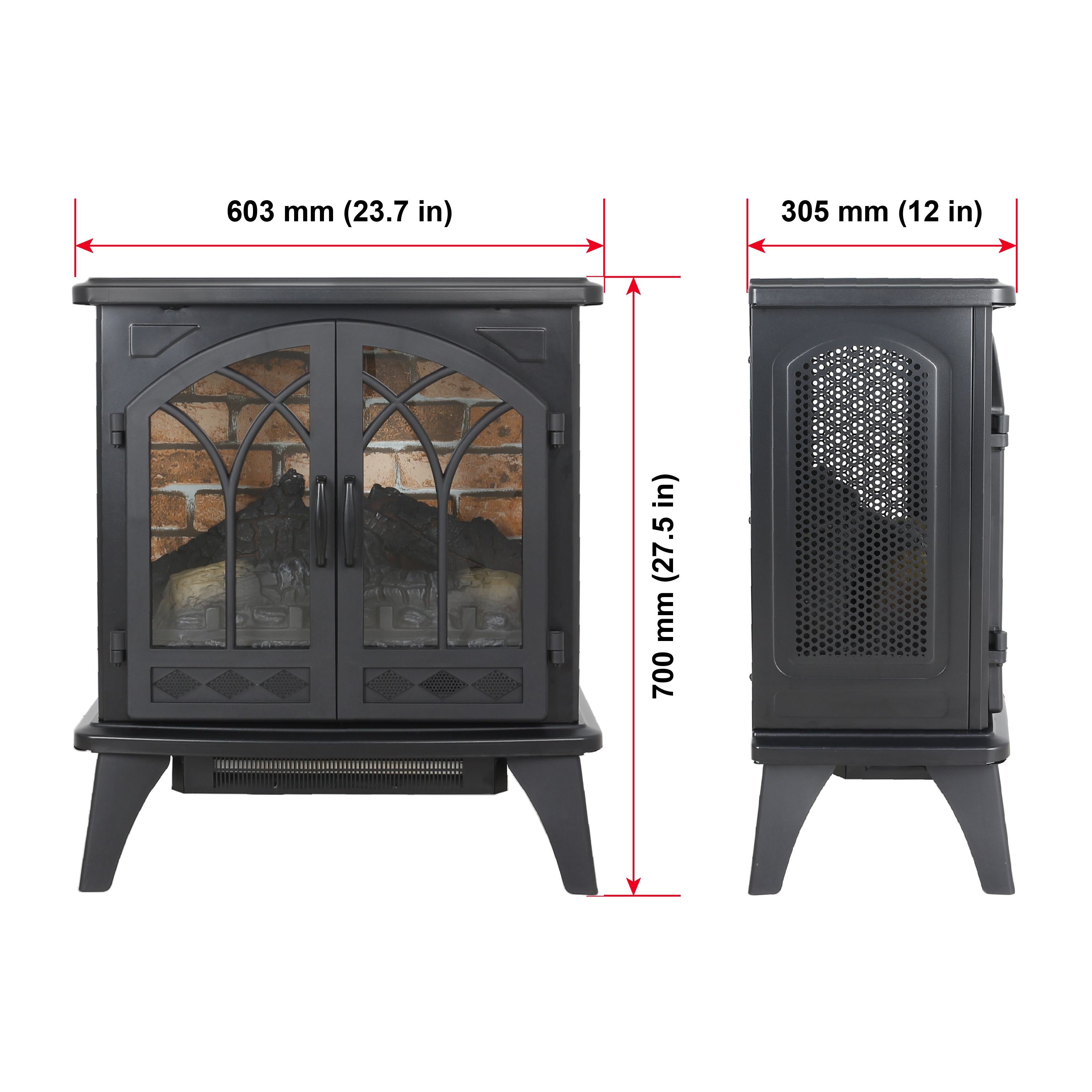 24" Free-Standing Design Electric Infrared Quartz Fireplace Stove with 11 Temperature Settings, 3D Flames, and Remote Control, Antique Black