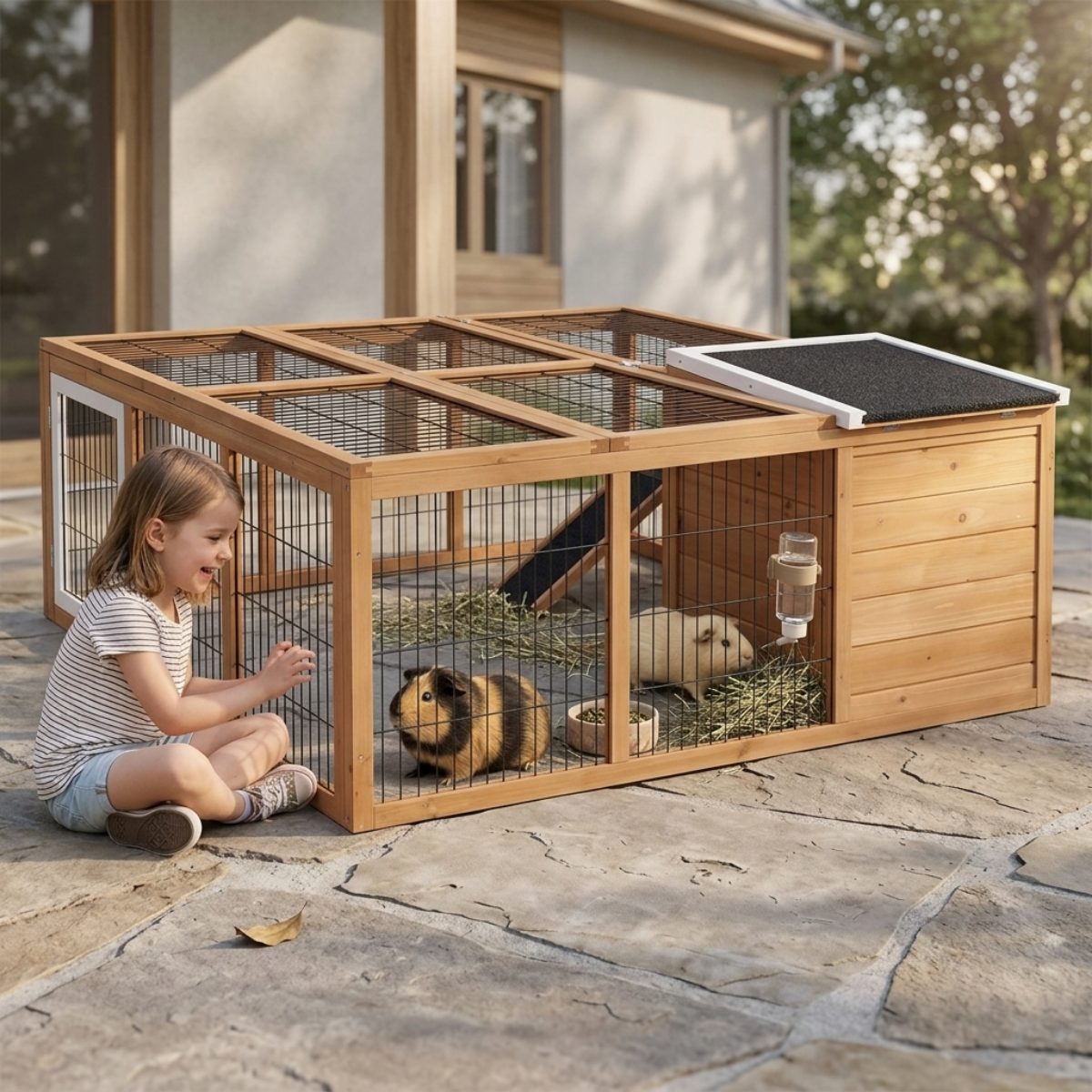 Rabbit Hutch, Waterproof Rabbit House for Small Animals, Natural