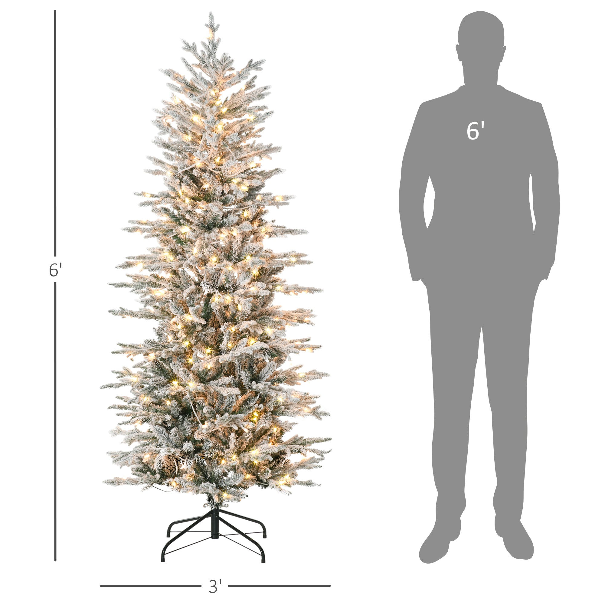 6' Pre Lit Artificial Flocked Christmas Trees, with Snow Branches, Warm Yellow Clear Lights, Auto Open, Extra Bulb
