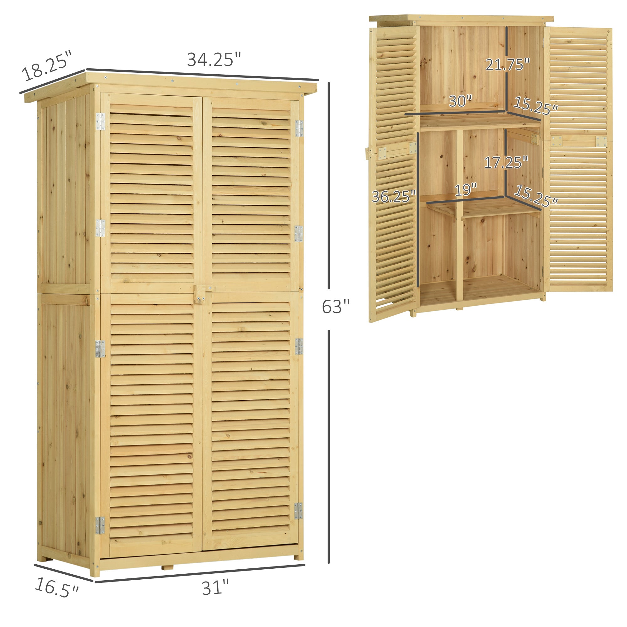 5' x 3' Wooden Garden Storage Shed, Sheds & Outdoor Storage with Asphalt Roof & 2 Large Wood Doors with Lock, Natural
