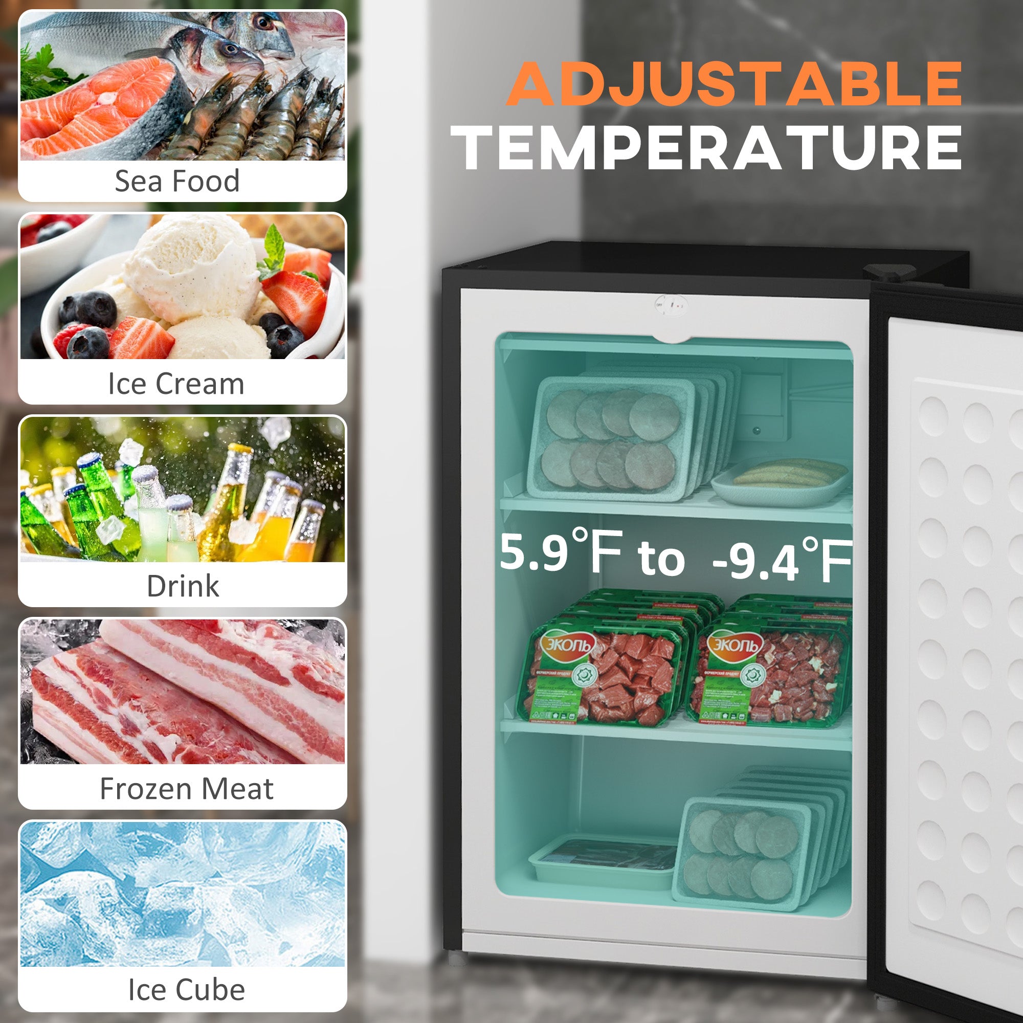 Upright Freezer, 3 Cu Ft Small Freezer with Reversible Single Door, Adjustable Thermostat for Home, Apartment, Black
